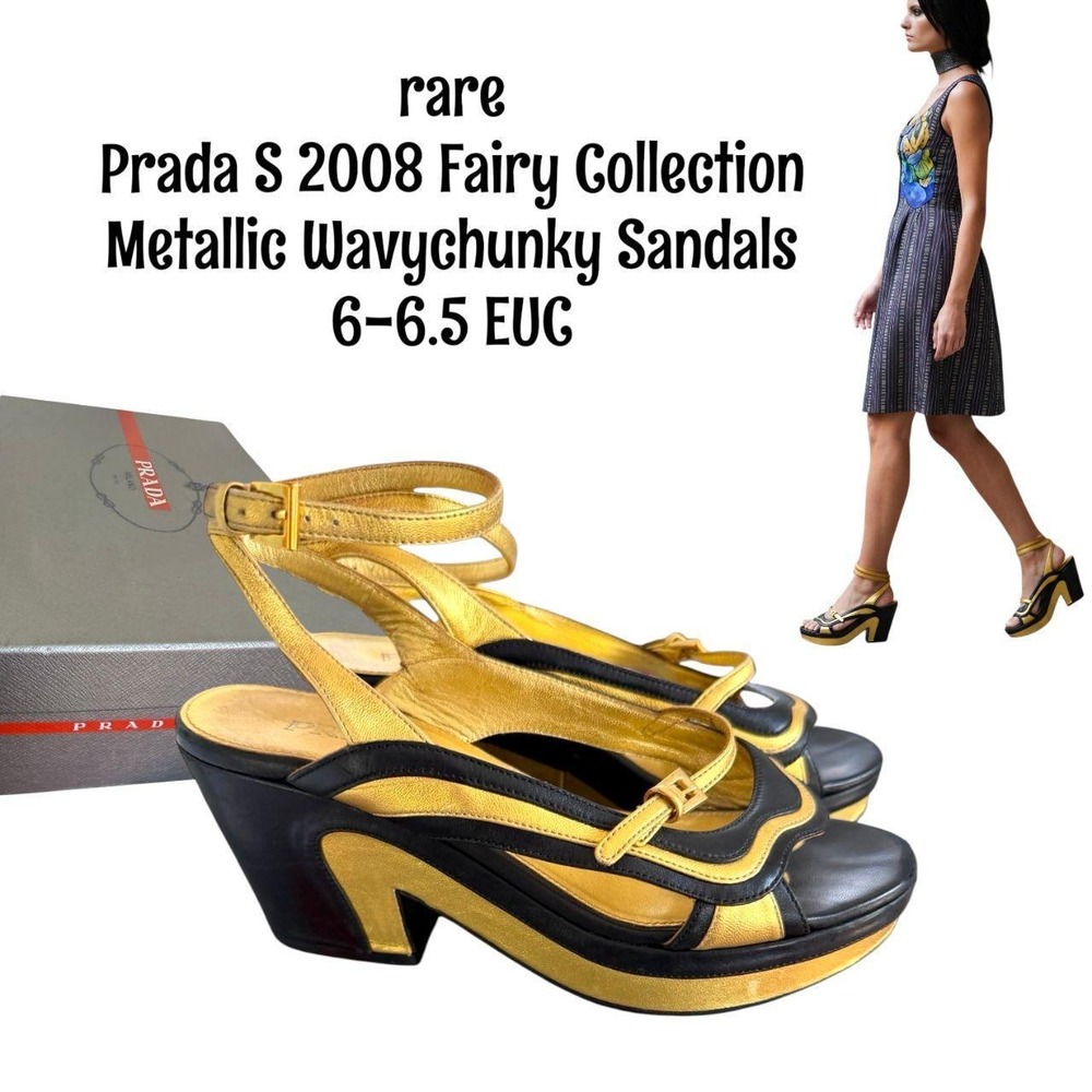 RARE Prada SS2008 Fairy Collection Metallic Wavy Chunky Sandals sz. 6-6.5/36 EUC